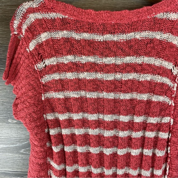 Free People Terracotta chunky knit linen blend split sleeve sweater size S - Picture 10 of 11